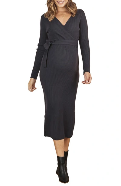 Angel Maternity Lucille Knit Midi Maternity/nursing Dress In Navy