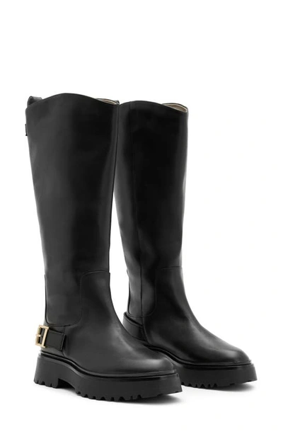 Allsaints Opal Pull On Leather Riding Boots In Black