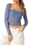 EDIKTED MARTA SEMISHEER CROP LONG SLEEVE MESH TOP