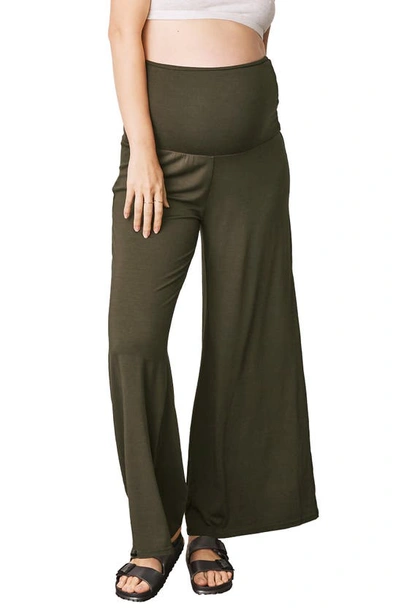 Angel Maternity Debra Wide Leg Maternity Trousers In Olive