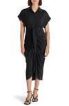 Steve Madden Tori Belted Ruched Midi Shirtdress In Black