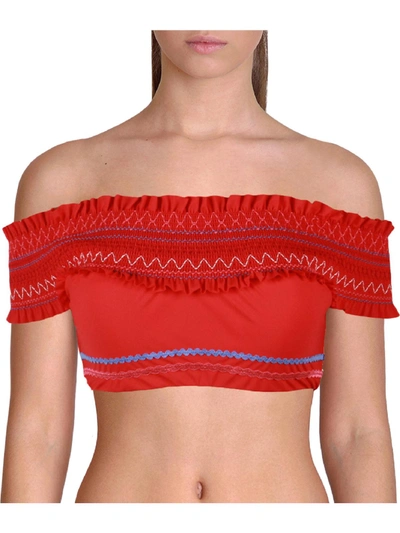 Red Carter Womens Ruffled Off The Shoulder Bikini Swim Top In Red