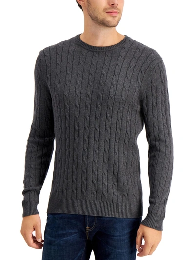 Club Room Mens Cable-knit Crewneck Sweater In Grey