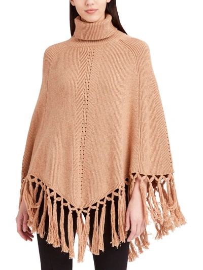 Bcbgmaxazria Womens Ribbed Knit Turtleneck Poncho Sweater In Brown