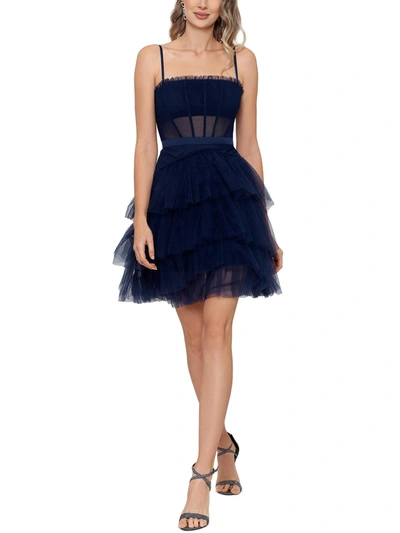 Betsy & Adam Womens Tiered Mini Cocktail And Party Dress In Blue