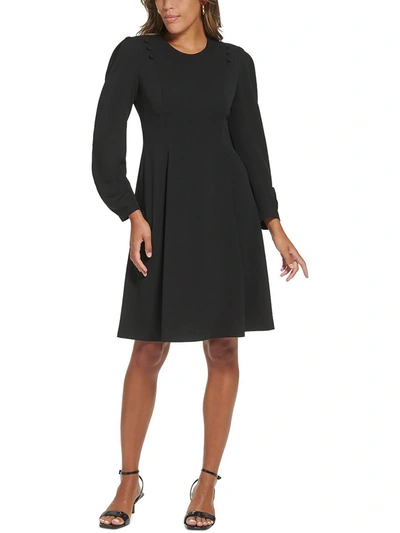 Calvin Klein Womens Crepe Button Shoulder Fit & Flare Dress In Black