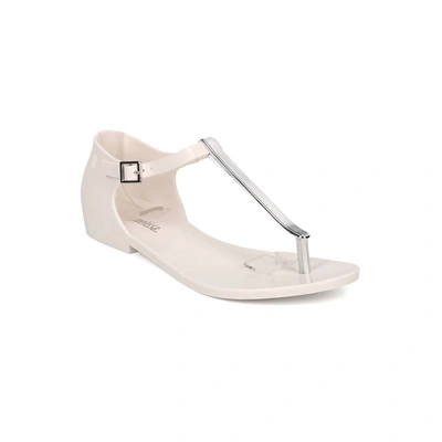 Melissa Women's Honey Chrome Jelly Metallic T-strap Flat Sandal In White