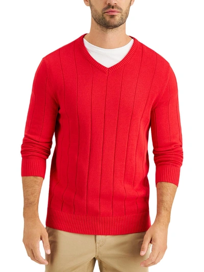Club Room Mens V Neck Ribbed Trim Pullover Sweater In Multi