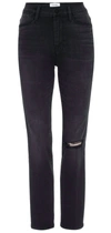 FRAME LE HIGH STRAIGHT JEANS IN BILLLUPS RIPS