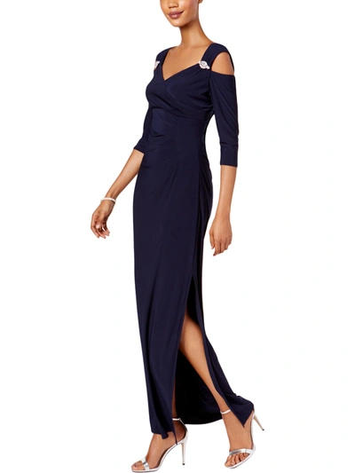 R & M Richards Womens Embellished Cold Shoulder Evening Dress In Blue