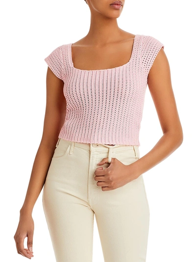 Lucy Paris Womens Crochet Square Neck Crop Sweater In Pink