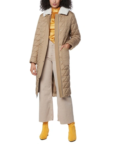 Andrew Marc Rhombus Quilted Long Jacket In Khaki