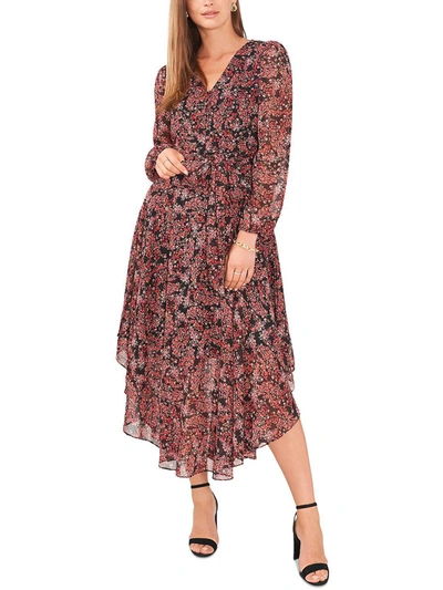 1.state Womens Floral Fit & Flare Midi Dress In Black