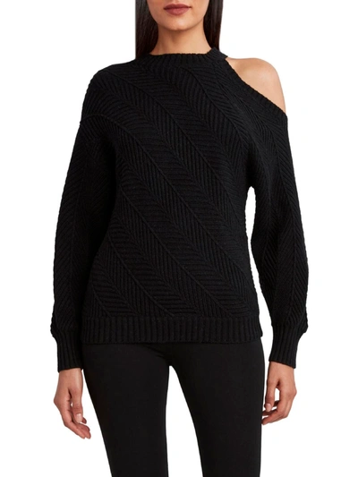 Bcbgmaxazria Womens Knit Herringbone Funnel-neck Sweater In Black