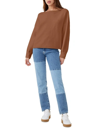 French Connection Womens Horizontal Rib Boatneck Crop Sweater In Beige