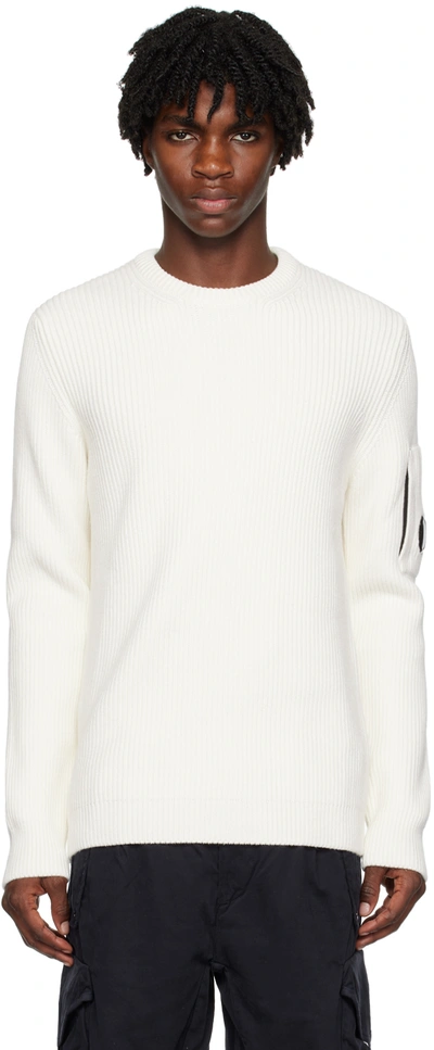 C.p. Company White Lens Sweater In 103gauze White