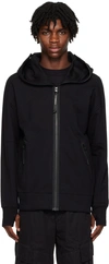 C.p. Company Diagonal Raised Fleece Zipped Goggle Hoodie In Black