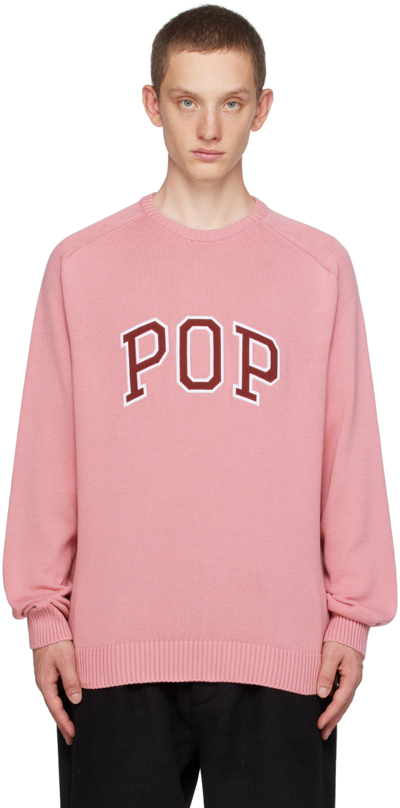 Pop Trading Company Arch Logo-appliquéd Cotton Sweater In Pink