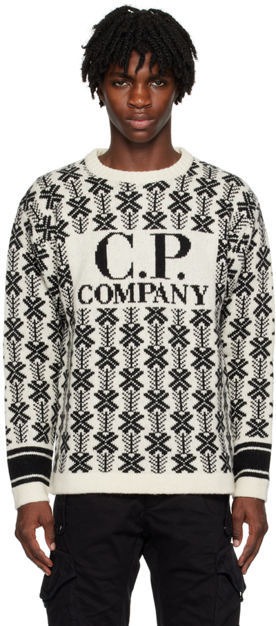 C.P. COMPANY OFF-WHITE & BLACK JACQUARD SWEATER