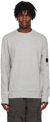 C.p. Company Gray Diagonal Raised Fleece Crewneck Lens Sweatshirt In M93 Grey Melange