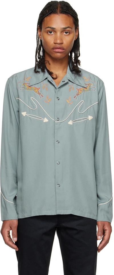 Nudie Jeans Gonzo Embroidered Tencel™ Lyocell Western Shirt In Light Blue