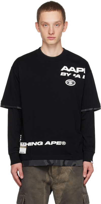 Aape By A Bathing Ape Logo-appliqué Layered Cotton T-shirt In Black