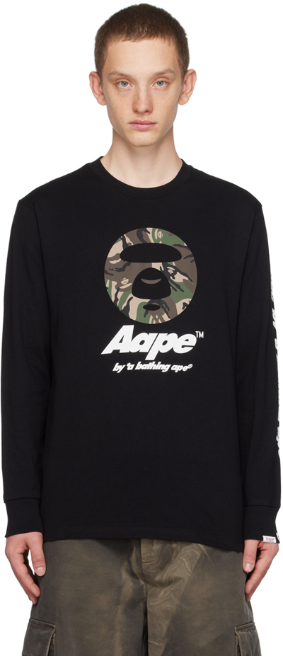 Aape By A Bathing Ape Black Printed Long Sleeve T-shirt In Bkx