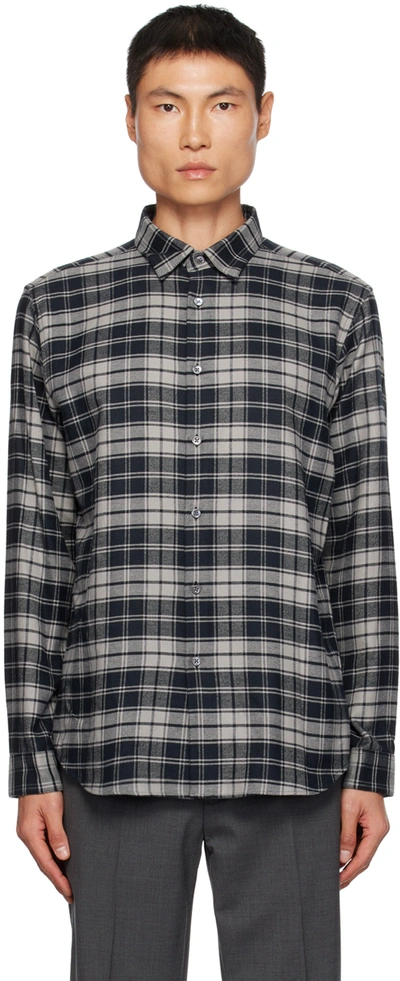 Theory Irving Long Sleeve Button Front Shirt In Patterned Grey