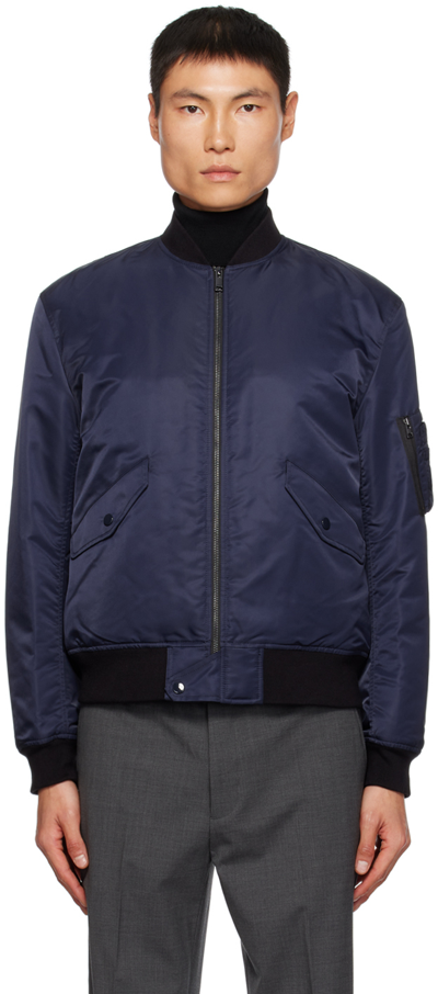 Theory Padded Zip-up Bomber Jacket In Blue