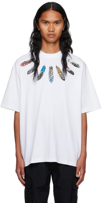 Marcelo Burlon County Of Milan White Feather T-shirt In White/grey