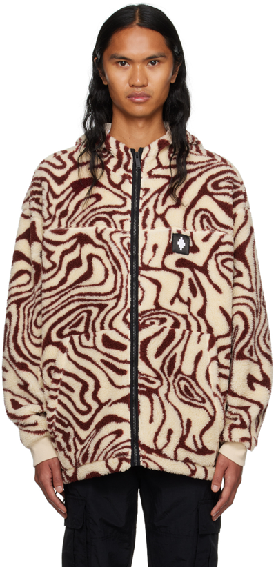 Marcelo Burlon County Of Milan Beige & Burgundy Aop Fluid Jacket In Ecru/burgundy