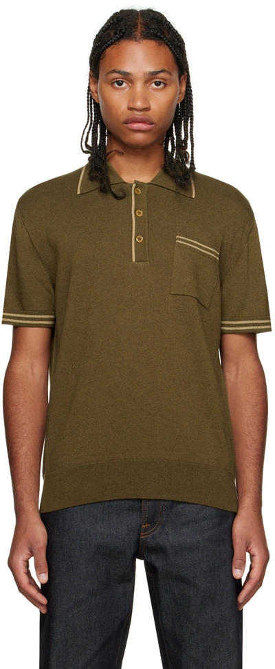 Nudie Jeans Green Frippe Polo In Olive