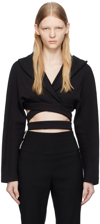 Alaïa Cropped Wraparound Cotton Hoodie In 995 Noir Alaia