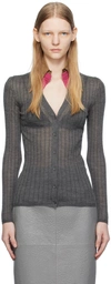 Prada Cashmere And Silk Cardigan With Collar In F0480 Ardesia