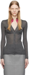 Prada Cashmere And Silk Cardigan With Collar In Grey  Multi