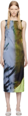 Serapis Blue & Khaki Open Back Midi Dress In Blue/lime