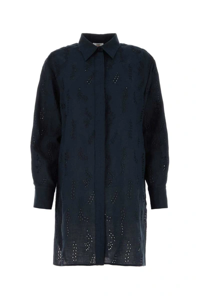 Chloé Chloe Woman Navy Blue Linen Patricia Chloe X Eres Oversize Shirt