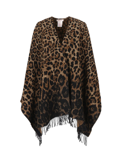 Valentino Garavani Leopard Printed Knit Poncho In Multi