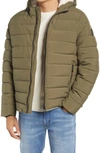 Noize High Pile Fleece Lined Hooded Puffer Jacket In Green
