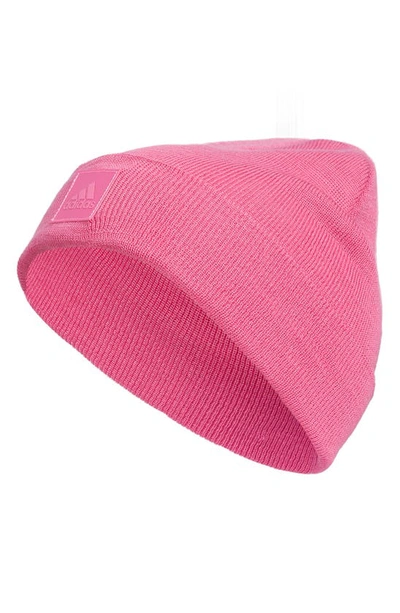 Adidas Originals Rib Fold Knit Beanie In Pink Fusion