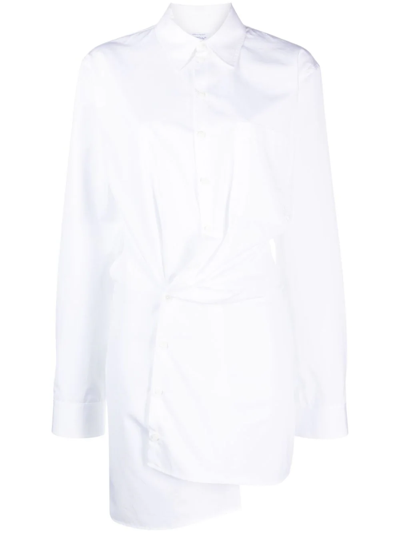 Off-white Diag Pleated Asymmetric Long Sleeve Cotton Shirtdress In White