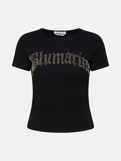 Blumarine T-shirt Maxi Logo Strass In Black