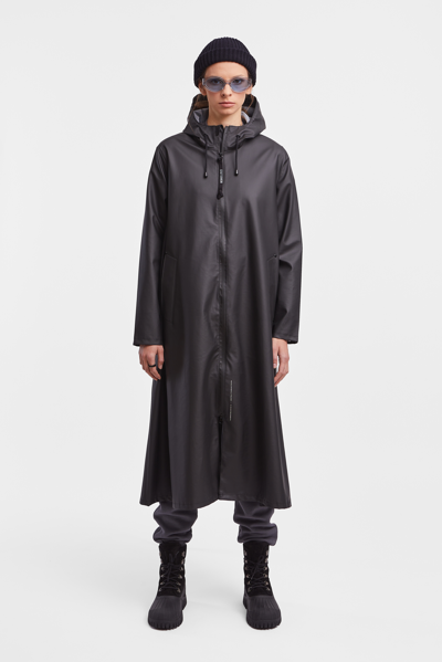 Stutterheim Mosebacke Long Lightweight Zip Raincoat In Black