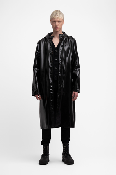 Stutterheim Stockholm Long Print Opal Raincoat In Black