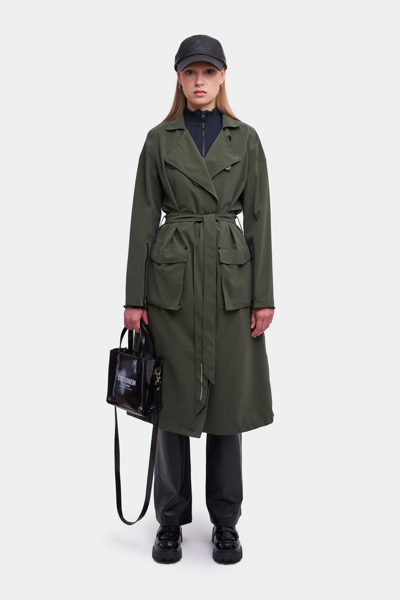 Stutterheim Kista Matte Trench Coat In Dark Green