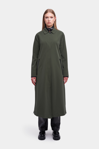 Stutterheim Hornstull Matte Long Raincoat In Dark Green
