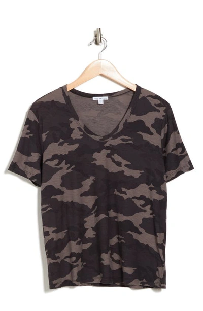James Perse Camo Soft V-neck T-shirt In Black Camo