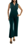 Nina Leonard Surplice V-neck Wide Leg Jumpsuit In Rich Pine