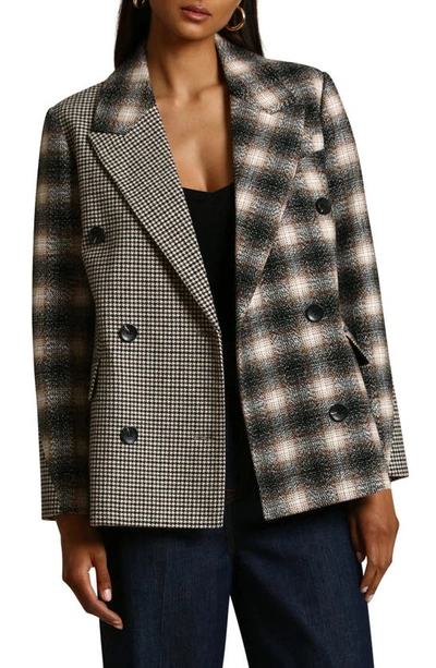 Avec Les Filles Mixed Pattern Blazer In Brown Mixed Menswear Plaid