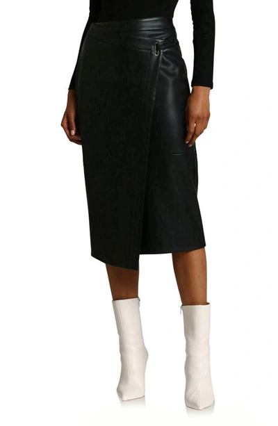Avec Les Filles Faux Leather Midi Wrap Skirt In Black